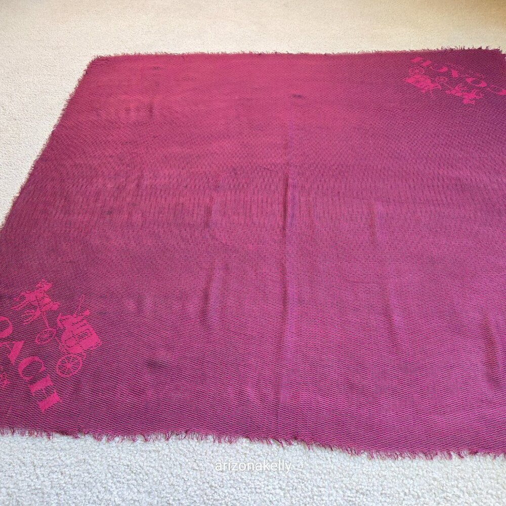 Coach Lightweight Burgundy Square Scarf Horse & Carriage - Picture 9 of 11